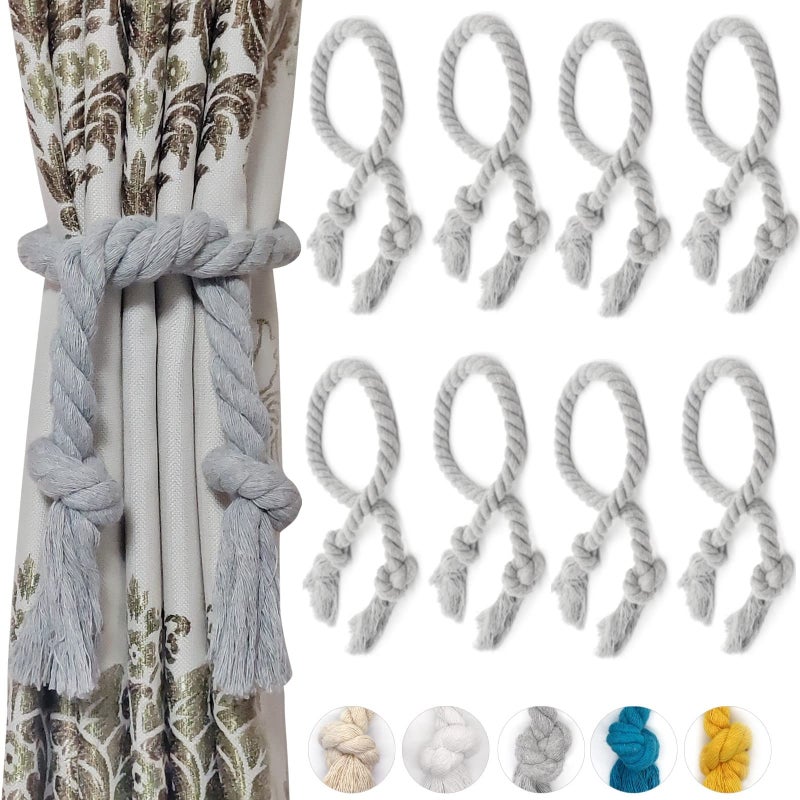 Yteseery 8 Pack Curtain Ties Rope, Outdoor Curtain Tiebacks, Natural Cotton Curtain Holders, Village Rustic Farmhouse Curtain Holdbacks, Nautical Curtain TieBacks for Patio Pergola Drapes, Grey - Image 1